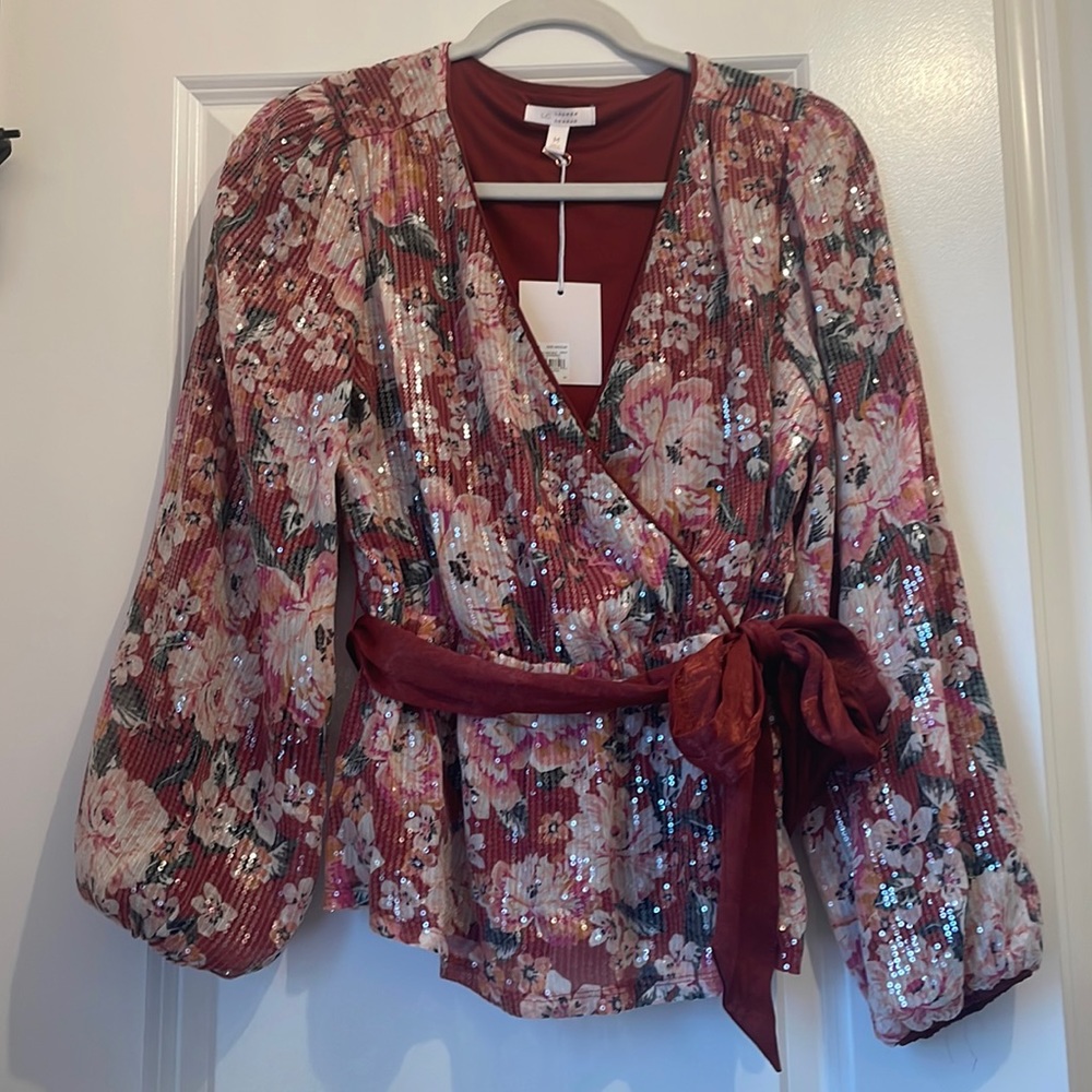 Cl Lauren Conrad sequence blouse with red ribbon